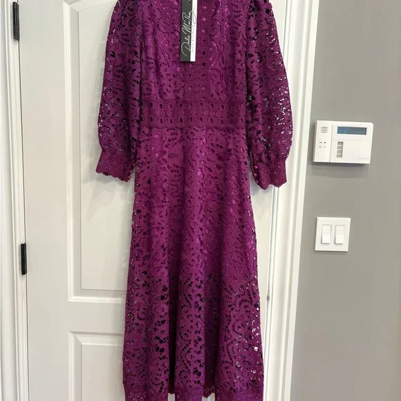 Elegant Purple Lace Long Sleeve Dress - Picture 2 of 2
